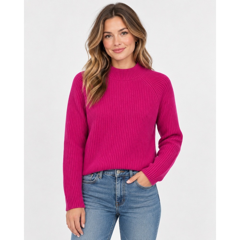 Banana Republic Cashmere Ribbed Mock Neck Sweater Womens S Magenta Pink Pullover
